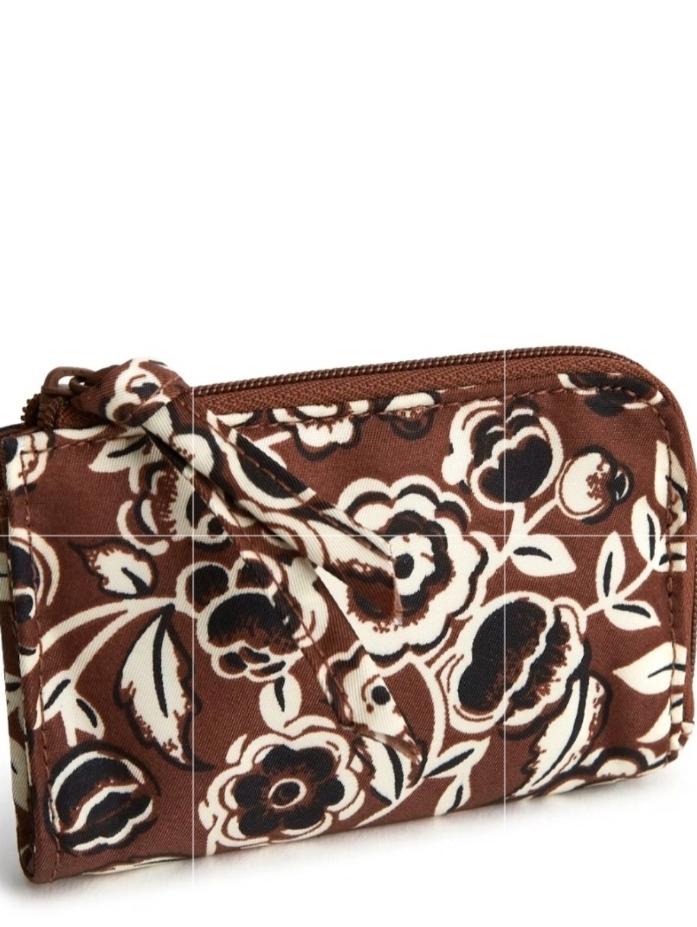 ￼Vera Bradley Women's Nylon Zip Card Pouch Bubbly Flowers Brn/Blk/White NWT SO